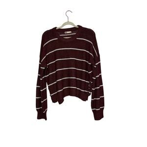 SO Burgundy White Striped Oversized Knit Sweater Relaxed Fit Size Large